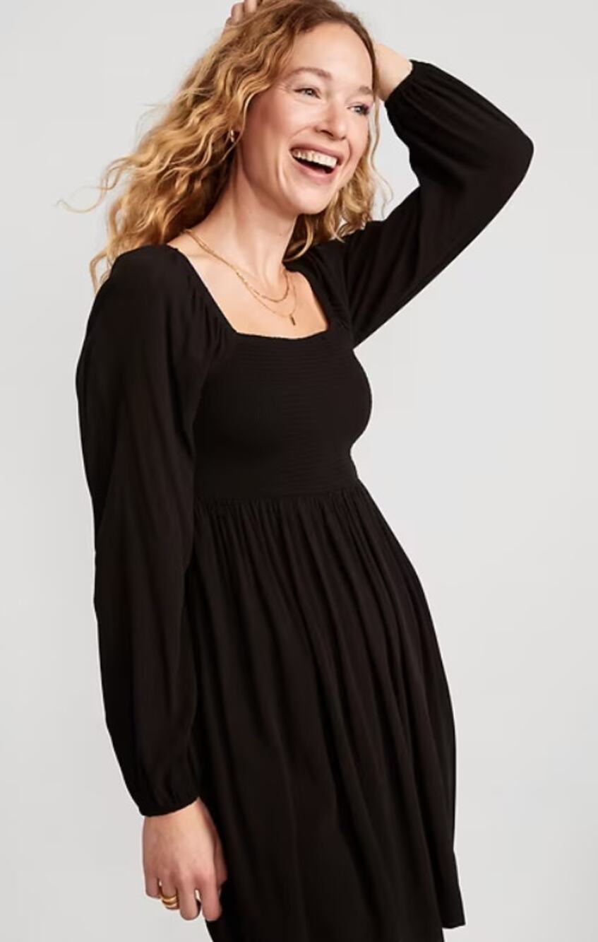 Old Navy Fit & Flare Puff-Sleeve Smocked Mini Dress in Black size XL